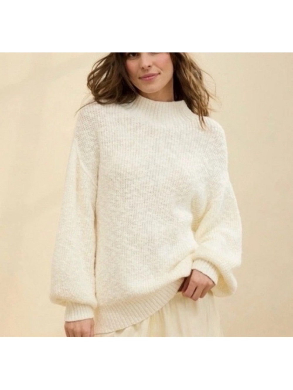 Aerie Hits the Spot Mock Neck Sweater in Ivory Size Small